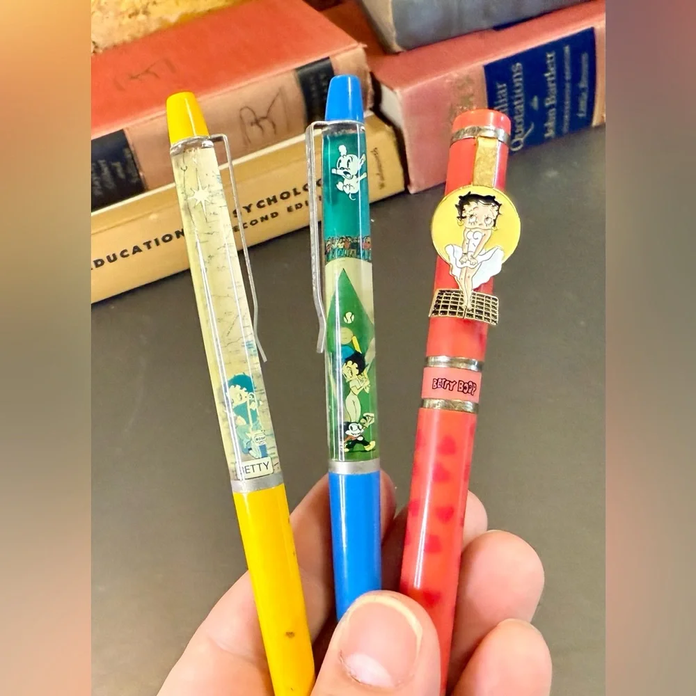 Set Of 3 VINTAGE Betty Boop 1986 Float Pen * Floaty Pen Made In Denmark